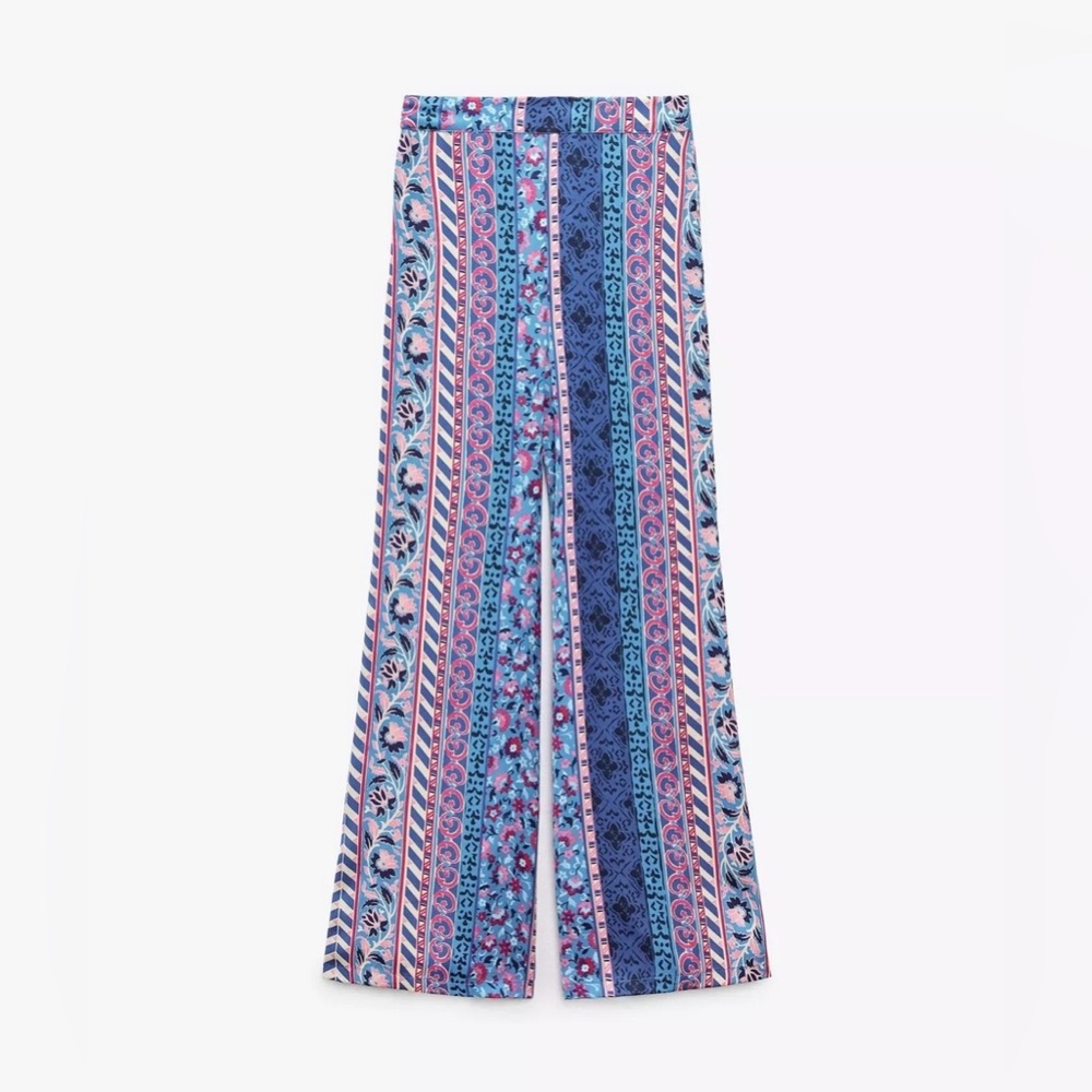 Zara loose summer palazzo pants Colorful resort coverup Women's size Large
